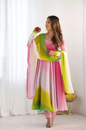 Multi colour Georgette Fully Flair Anarkali Kurti With Dupatta