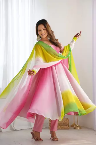 Multi colour Georgette Fully Flair Anarkali Kurti With Dupatta