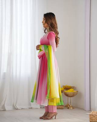 Multi colour Georgette Fully Flair Anarkali Kurti With Dupatta 5