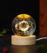 3D Moon Crystal Ball Night Light with Wooden Base