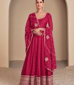 Pink embroidery sequinse jacquard slik gown - free size stitched(size upto 42")