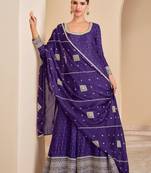 Indigo embroidery sequinse jacquard slik gown - free size stitched(size upto 42")