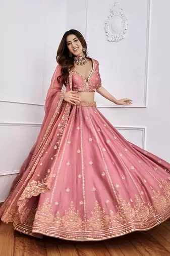 pink art silk sequin embroidered lehenga set choli with dupatta