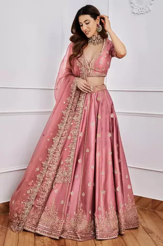 pink art silk sequin embroidered lehenga set choli with dupatta