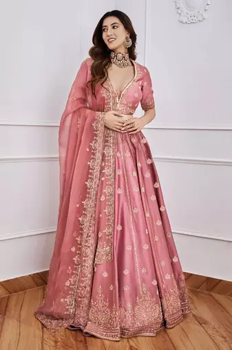 pink art silk sequin embroidered lehenga set choli with dupatta