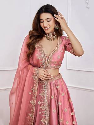 pink art silk sequin embroidered lehenga set choli with dupatta 6