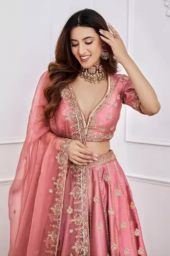 pink art silk sequin embroidered lehenga set choli with dupatta