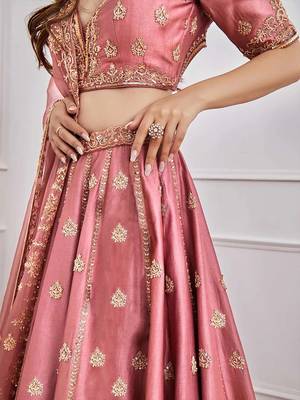 pink art silk sequin embroidered lehenga set choli with dupatta 7