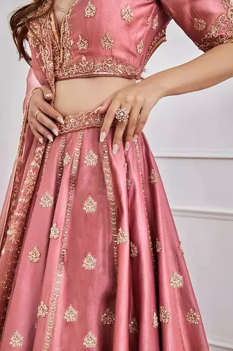 pink art silk sequin embroidered lehenga set choli with dupatta
