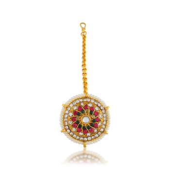 Brass gold pearl bindi borla mang teeka 1