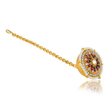 Brass gold pearl bindi borla mang teeka 2