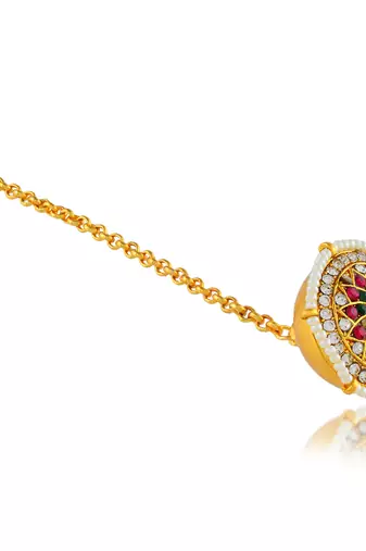 Brass gold pearl bindi borla mang teeka