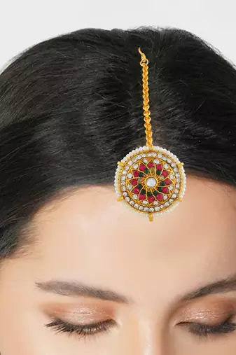 Brass gold pearl bindi borla mang teeka
