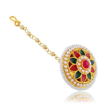 Brass gold pearl bindi borla mang teeka 2