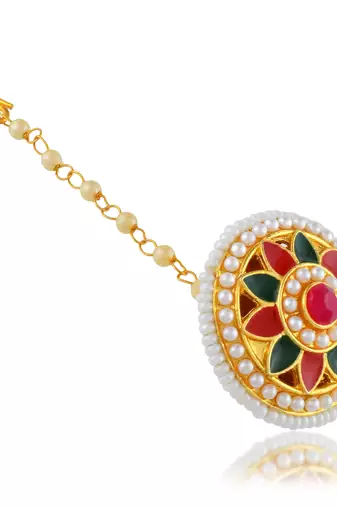 Brass gold pearl bindi borla mang teeka