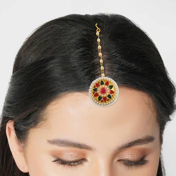 Brass gold pearl bindi borla mang teeka 3