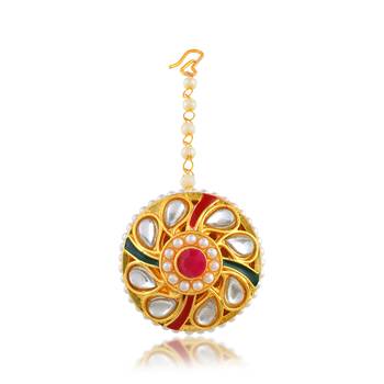 Brass gold pearl bindi borla mang teeka 1