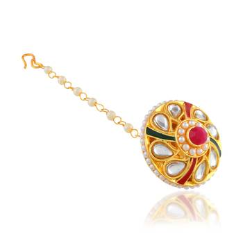 Brass gold pearl bindi borla mang teeka 2
