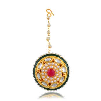 Brass gold pearl bindi borla mang teeka 1