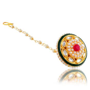 Brass gold pearl bindi borla mang teeka 2