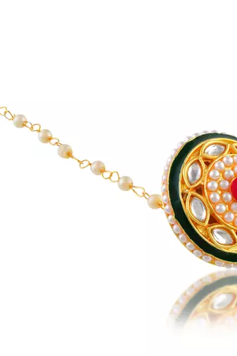 Brass gold pearl bindi borla mang teeka