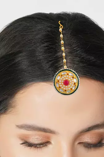 Brass gold pearl bindi borla mang teeka