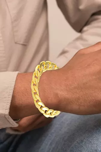 Brass micron gold plated thick men bracelet