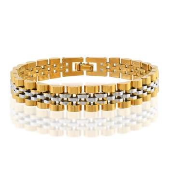 Stainless steel dual colour gold plated thick heavy bracelet 1