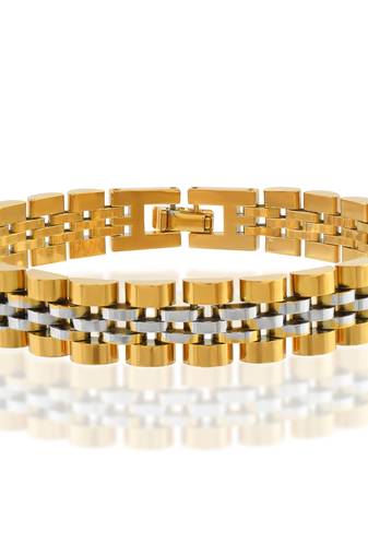 Stainless steel dual colour gold plated thick heavy bracelet
