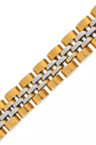 Stainless steel dual colour gold plated thick heavy bracelet