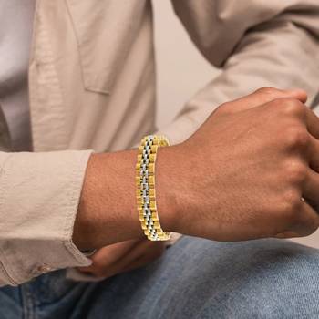 Stainless steel dual colour gold plated thick heavy bracelet 5