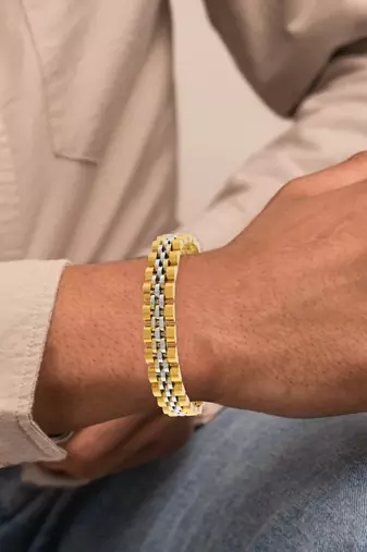 Stainless steel dual colour gold plated thick heavy bracelet