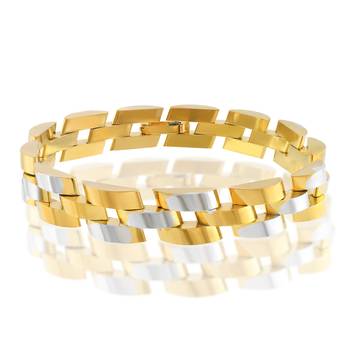 Stainless steel dual colour gold plated thick heavy bracelet 1