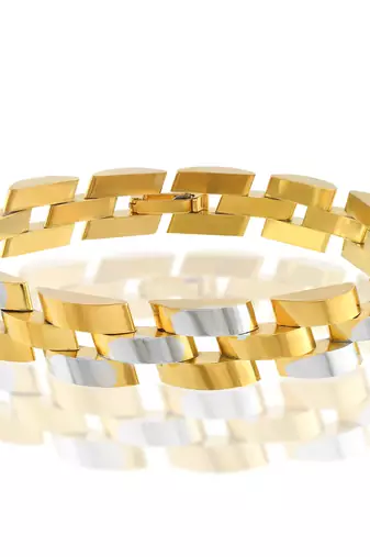 Stainless steel dual colour gold plated thick heavy bracelet