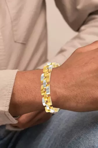 Stainless steel dual colour gold plated thick heavy bracelet