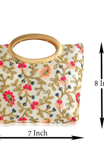 Beige handmade embroidery clutch small handbag