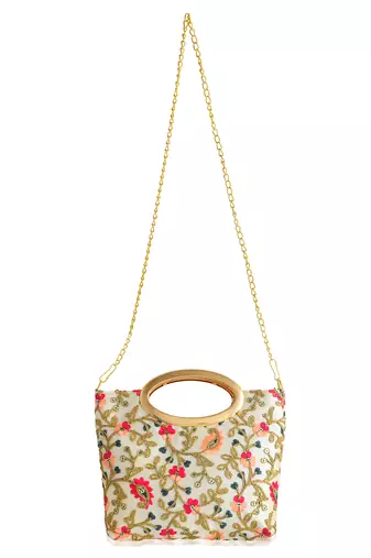 Beige handmade embroidery clutch small handbag