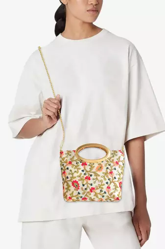 Beige handmade embroidery clutch small handbag