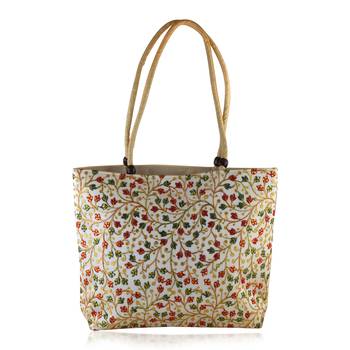 Beige colouful hand embroidery big handbag for women 1