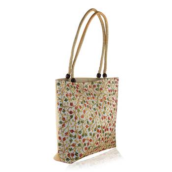 Beige colouful hand embroidery big handbag for women 2