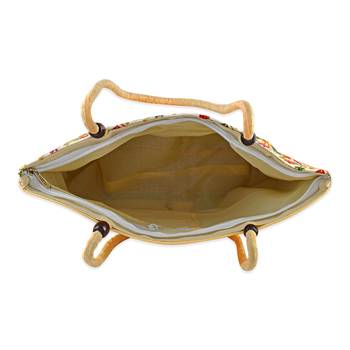 Beige colouful hand embroidery big handbag for women 4