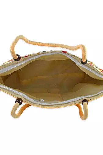 Beige colouful hand embroidery big handbag for women