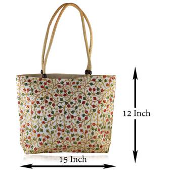 Beige colouful hand embroidery big handbag for women 5