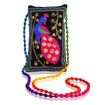 Black sequin work handmade mobile pouch 1