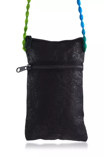 Black sequin work handmade mobile pouch