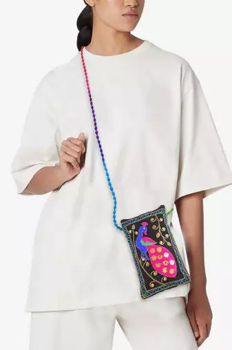 Black sequin work handmade mobile pouch