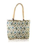 Beige coloured handmade embroidery work big handbag for women