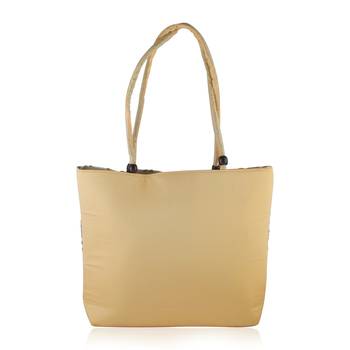 Beige coloured handmade embroidery work big handbag for women 2