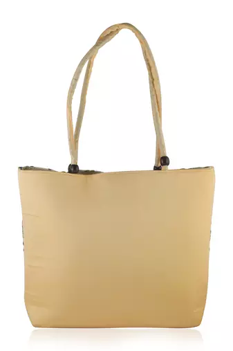 Beige coloured handmade embroidery work big handbag for women