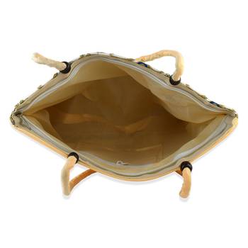 Beige coloured handmade embroidery work big handbag for women 3
